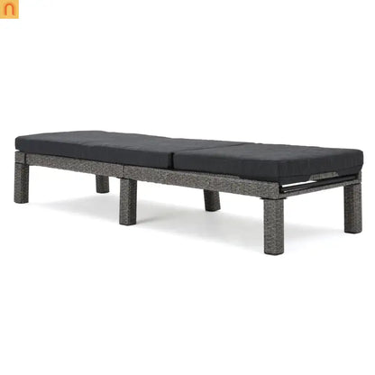 Chaise Lounge PE Rattan Black Dark Gray Cushion Adjustable 76in