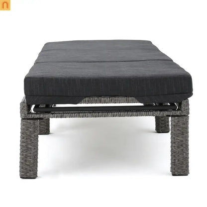 Chaise Lounge PE Rattan Black Dark Gray Cushion Adjustable 76in