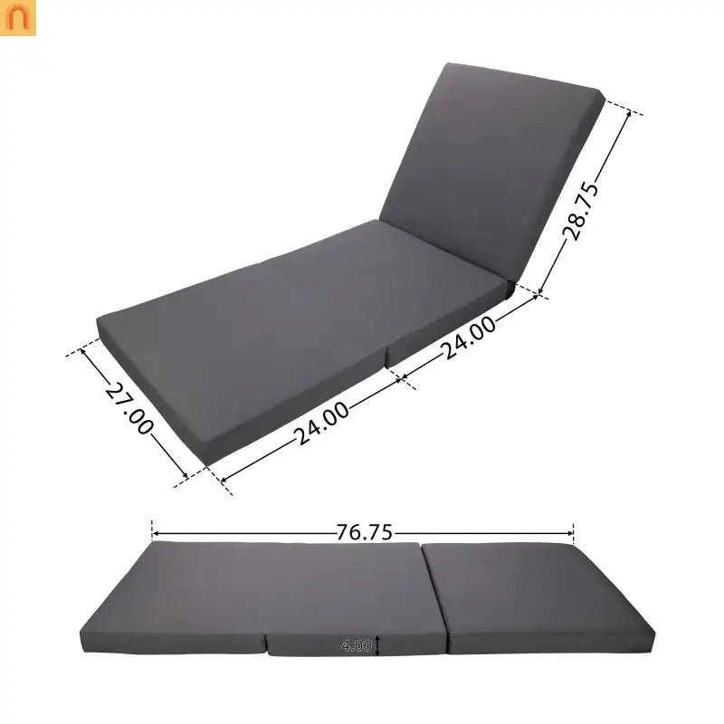 Chaise Lounge Acacia Wood White Dark Gray Cushion 6 Position 400 LB