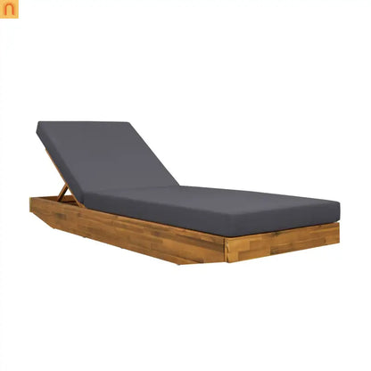 Chaise Lounge Acacia Wood Teak Dark Gray Cushion 79.6in 300 LB