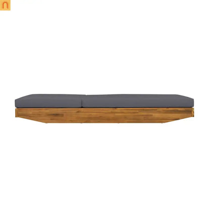 Chaise Lounge Acacia Wood Teak Dark Gray Cushion 79.6in 300 LB
