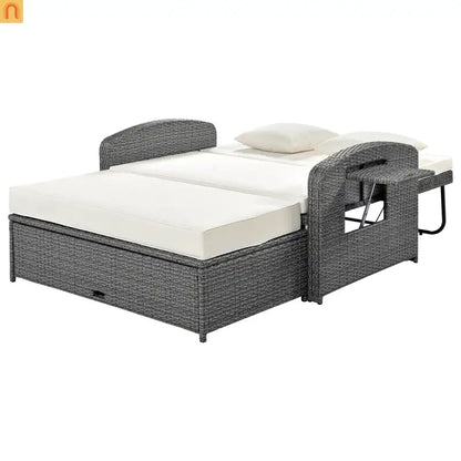 Chaise Lounge PE Rattan Steel White Cushion 3 Position 700 LB Footrest