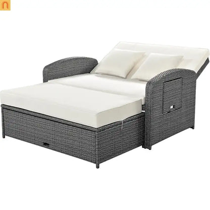 Chaise Lounge PE Rattan Steel White Cushion 3 Position 700 LB Footrest