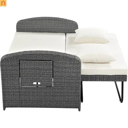 Chaise Lounge PE Rattan Steel White Cushion 3 Position 700 LB Footrest