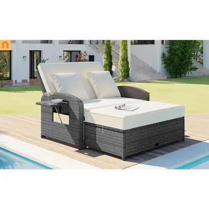 Chaise Lounge PE Rattan Steel White Cushion 3 Position 700 LB Footrest