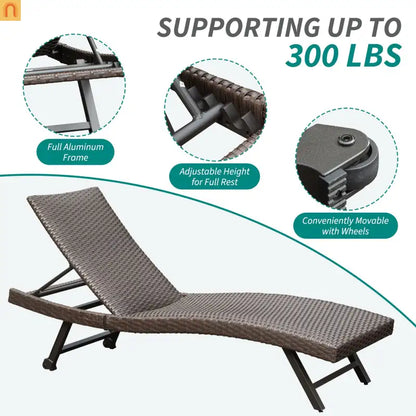 Chaise Lounge Aluminum Wicker Brown 2 Piece Adjustable