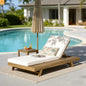 Chaise Lounge Acacia Wood Light Brown Cream Cushion 4 Position 79in