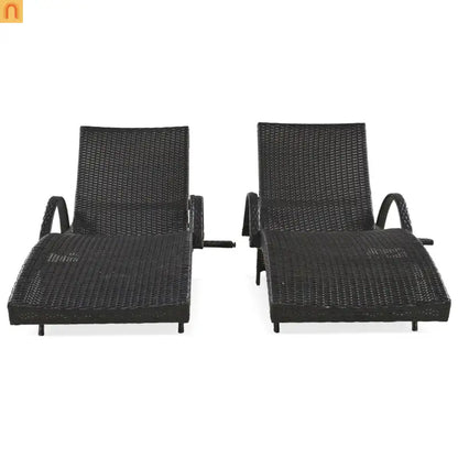 Wicker Chaise Lounge Dark Brown 5 Position Pull-Out Table
