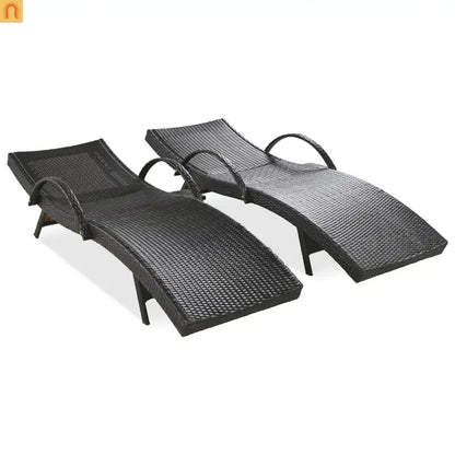 Wicker Chaise Lounge Dark Brown 5 Position Pull-Out Table