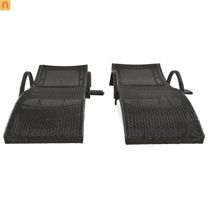 Wicker Chaise Lounge Dark Brown 5 Position Pull-Out Table