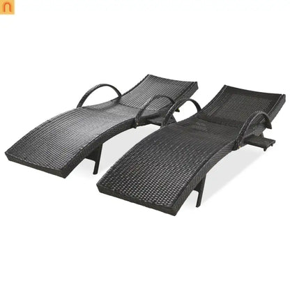 Wicker Chaise Lounge Dark Brown 5 Position Pull-Out Table