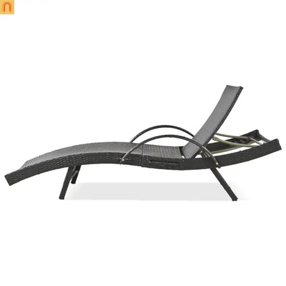 Wicker Chaise Lounge Dark Brown 5 Position Pull-Out Table