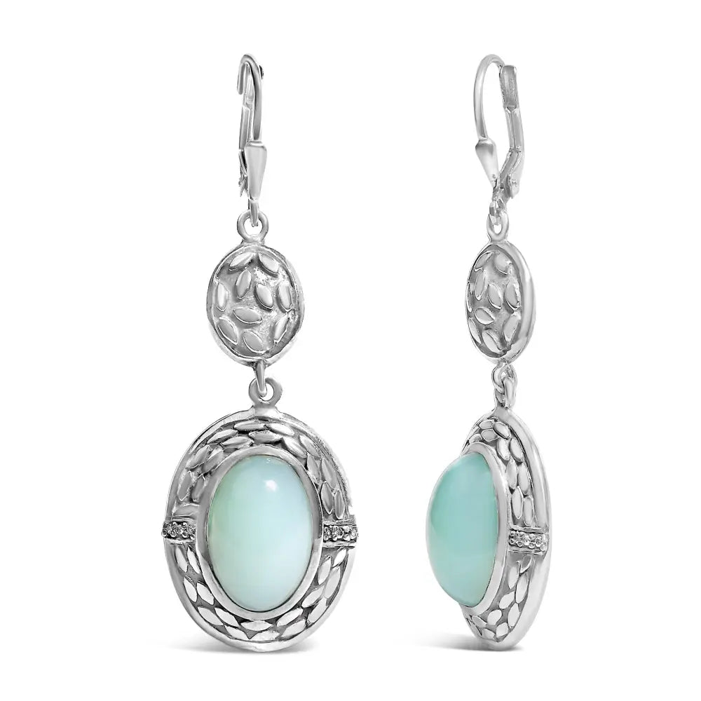 Chalcedony and Diamond Accent Sterling Silver 20cttw Oval Drop Earrings