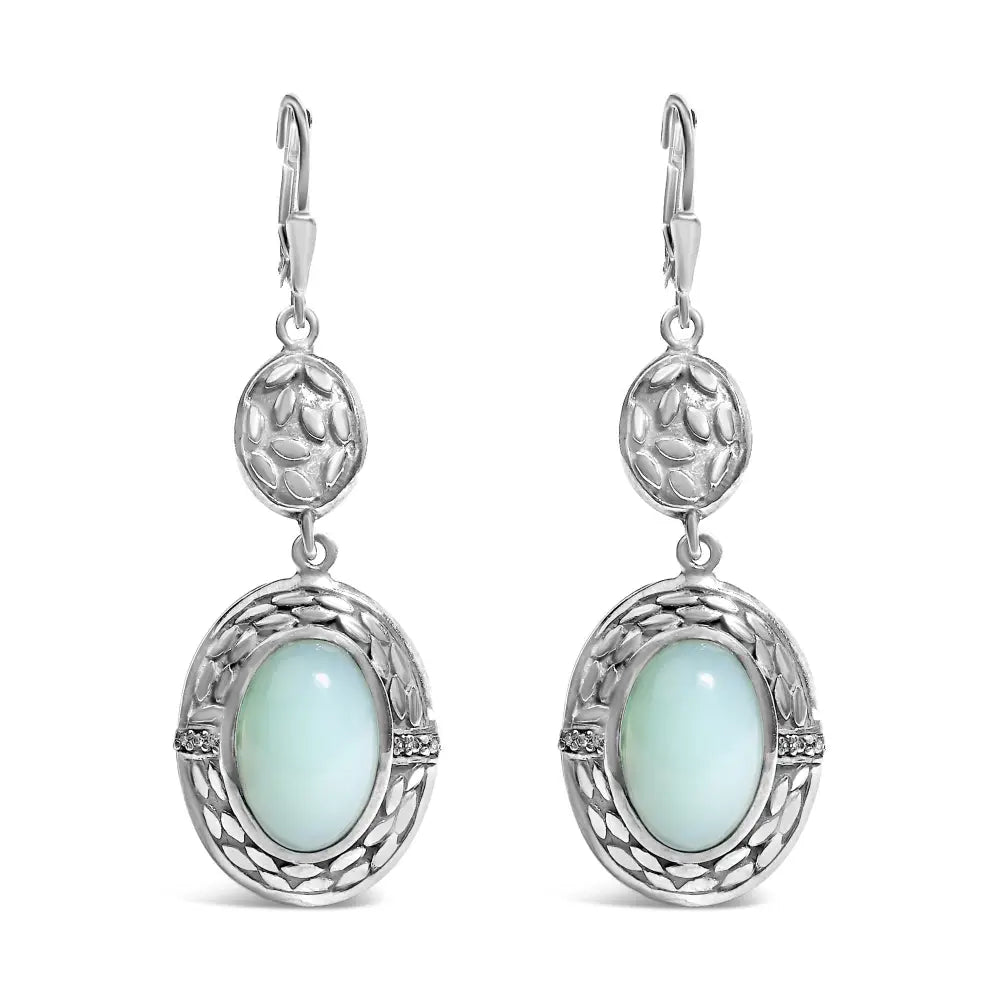 Chalcedony and Diamond Accent Sterling Silver 20cttw Oval Drop Earrings