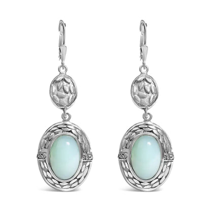 Chalcedony and Diamond Accent Sterling Silver 20cttw Oval Drop Earrings