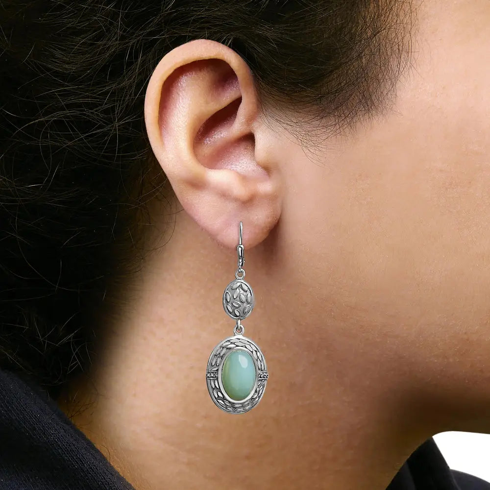 Chalcedony and Diamond Accent Sterling Silver 20cttw Oval Drop Earrings