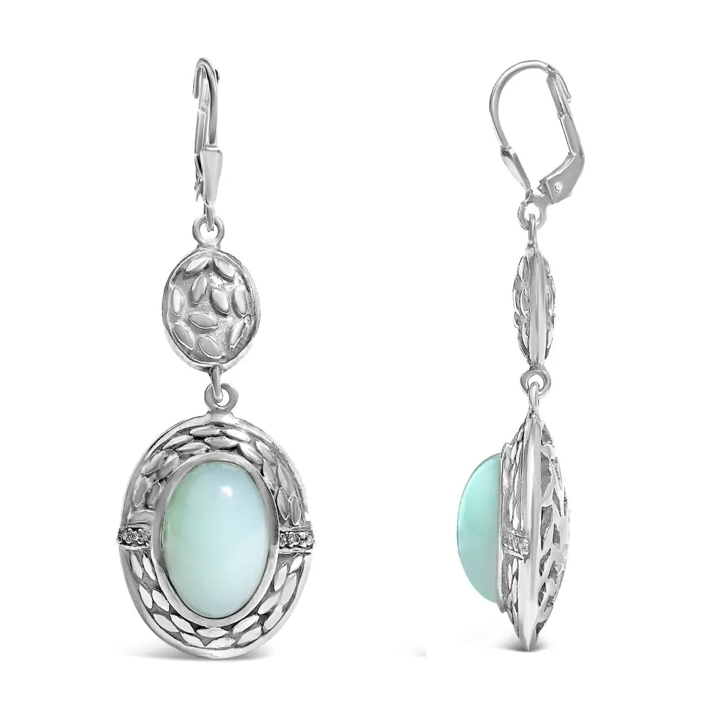 Chalcedony and Diamond Accent Sterling Silver 20cttw Oval Drop Earrings