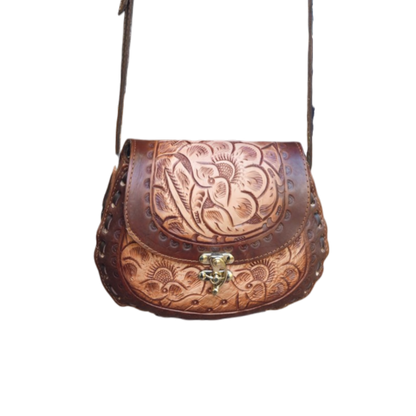 Cincelada Floral Leather Crossbody | Hand Tooled Saddle Purse