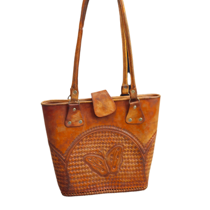 Cincelada Leather Tote | Hand Tooled Mexican Butterfly Bag