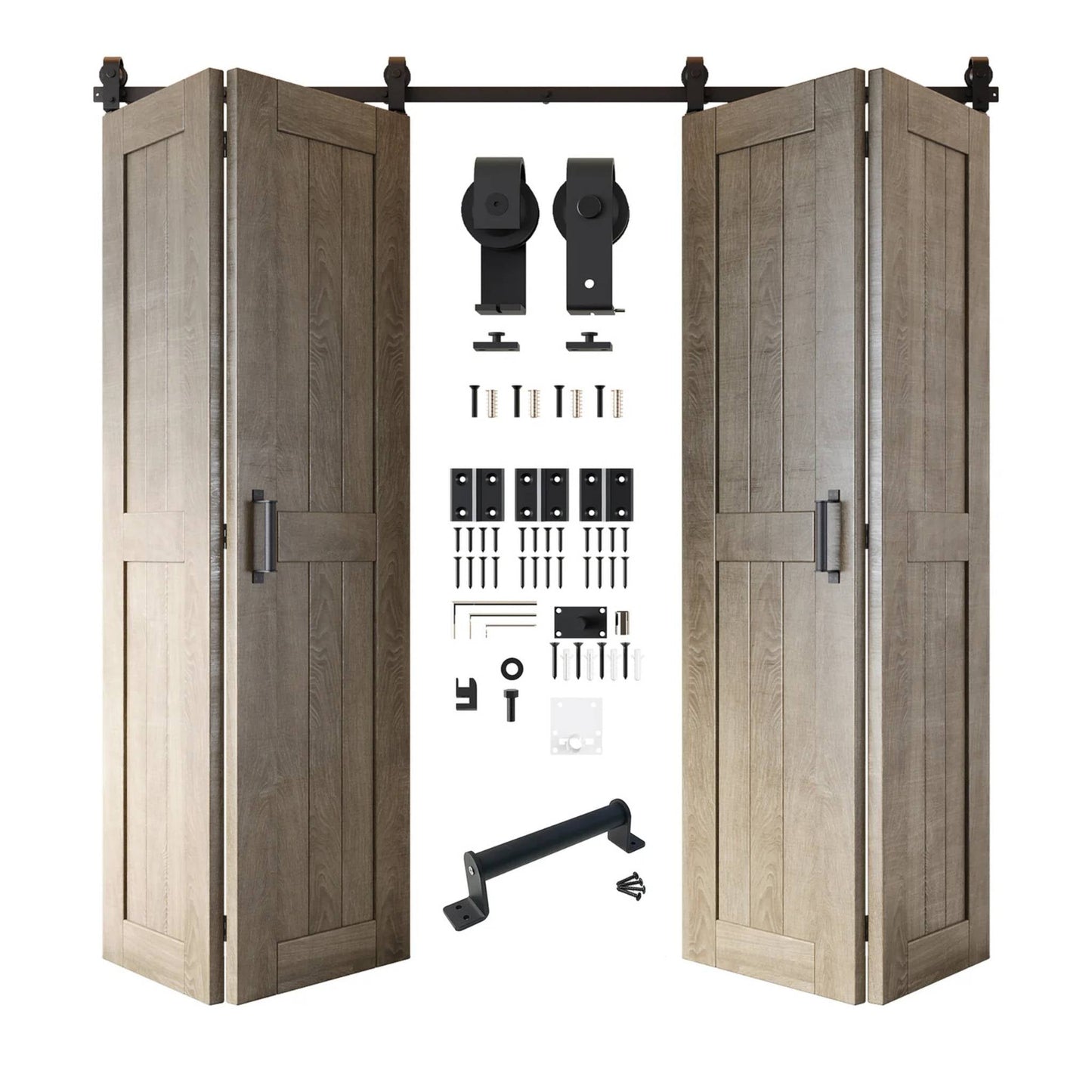 4-Door Bifold Barn Door Kit | Black Hardware