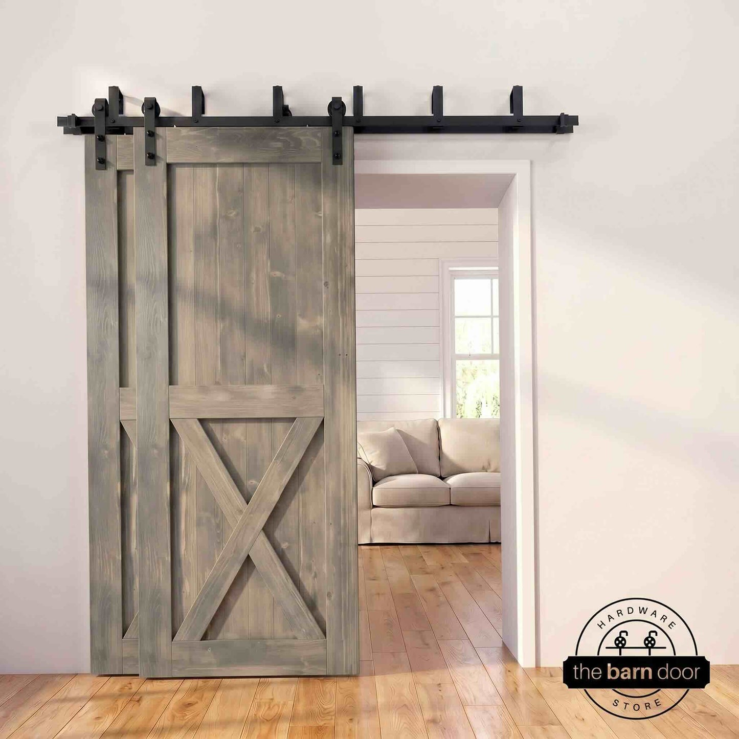 Classic Double Bypass 2 Door Barn Door Kit | Black Hardware