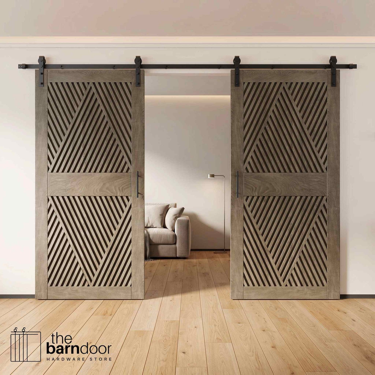 Diamond Pattern Double Door Barn Door Kit | Black Barn Door Hardware