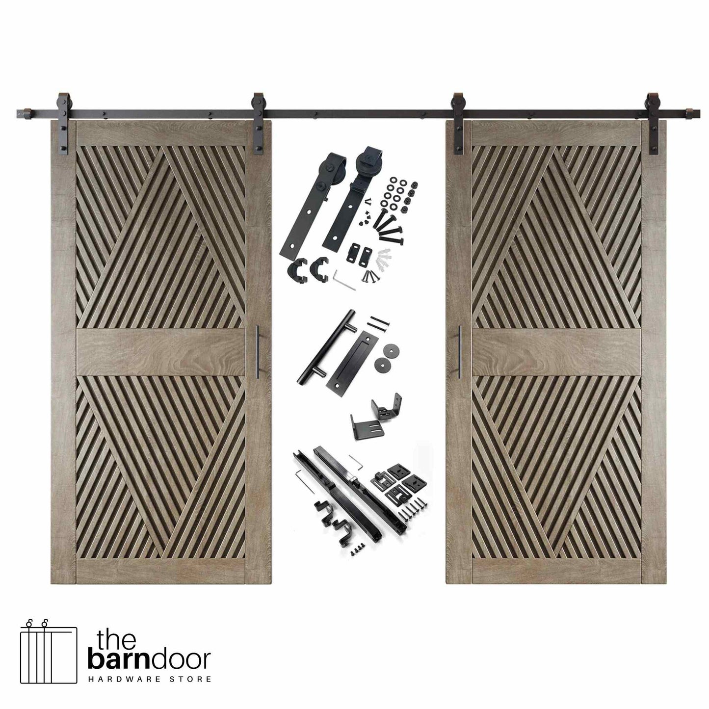 Diamond Pattern Double Door Barn Door Kit | Black Barn Door Hardware