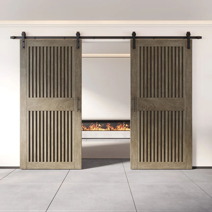 Vertical Slat Double Door Barn Door Kit | Black Barn Door Hardware