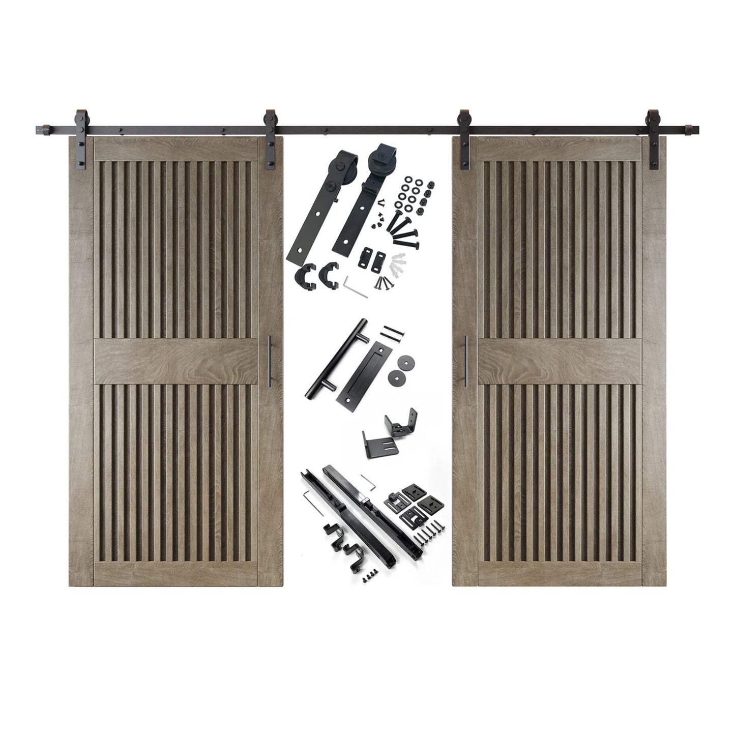 Vertical Slat Double Door Barn Door Kit | Black Barn Door Hardware