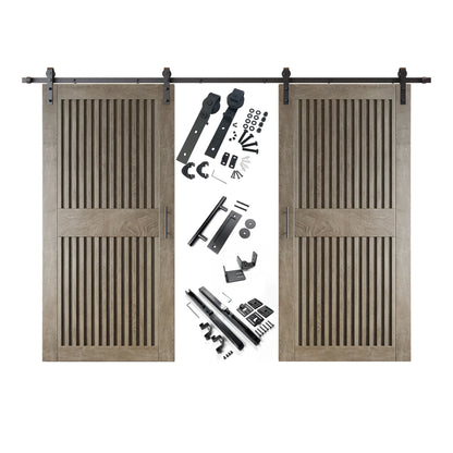 Vertical Slat Double Door Barn Door Kit | Black Barn Door Hardware