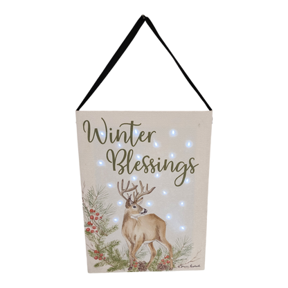 Fiber Optic Lighted Canvas Art - Winter Blessing Deer