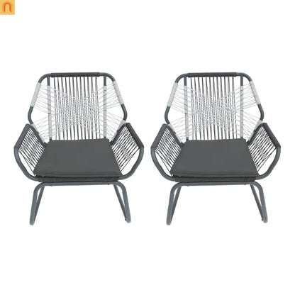 Outdoor Club Chair Woven Rope Gray Steel Frame Water Resistant Cushion