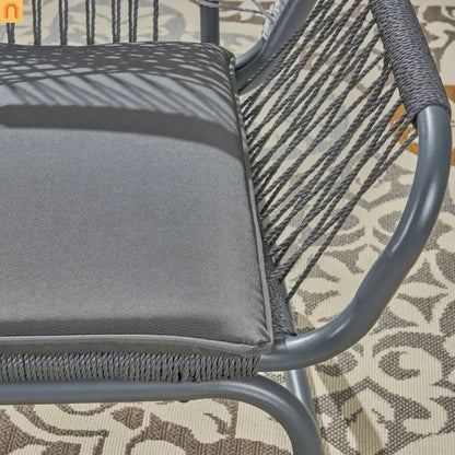 Outdoor Club Chair Woven Rope Gray Steel Frame Water Resistant Cushion