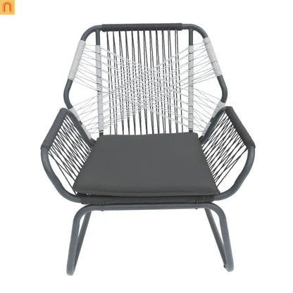 Outdoor Club Chair Woven Rope Gray Steel Frame Water Resistant Cushion