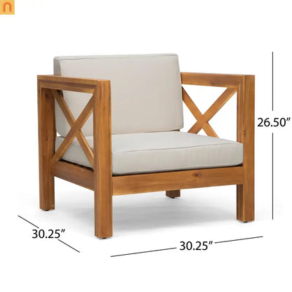 Outdoor Club Chair Acacia Wood Mid-Century Teak Cushion 30x30in