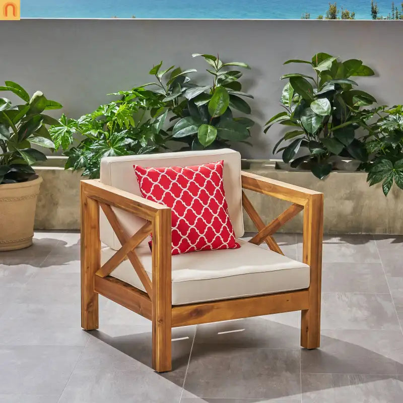 Outdoor Club Chair Acacia Wood Mid-Century Teak Cushion 30x30in