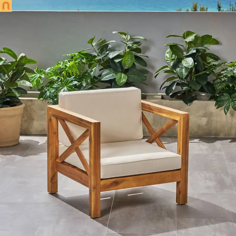 Outdoor Club Chair Acacia Wood Mid-Century Teak Cushion 30x30in