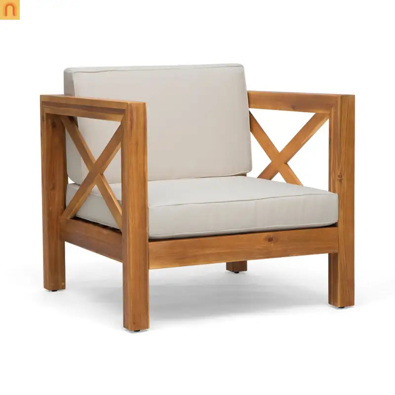 Outdoor Club Chair Acacia Wood Mid-Century Teak Cushion 30x30in
