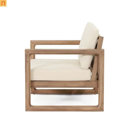 Outdoor Club Chair Acacia Wood Brown Beige Cushion Deep Seat 27.5in