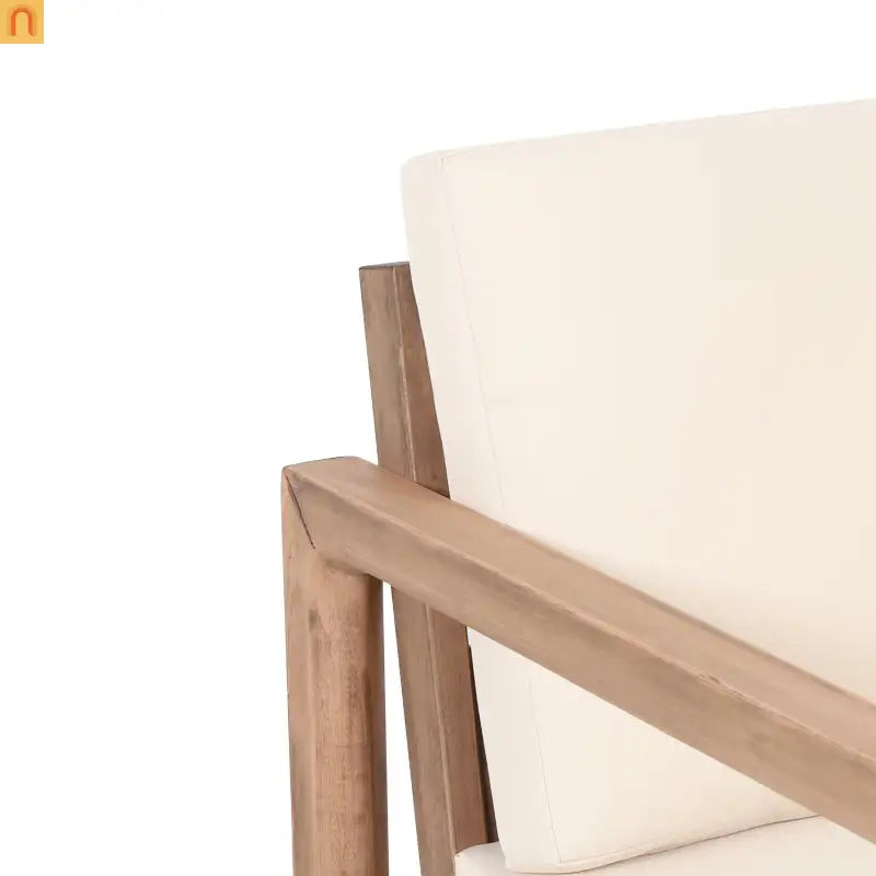 Outdoor Club Chair Acacia Wood Brown Beige Cushion Deep Seat 27.5in