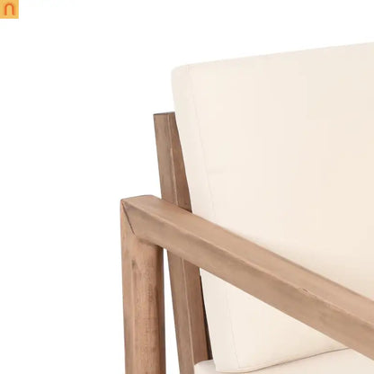 Outdoor Club Chair Acacia Wood Brown Beige Cushion Deep Seat 27.5in