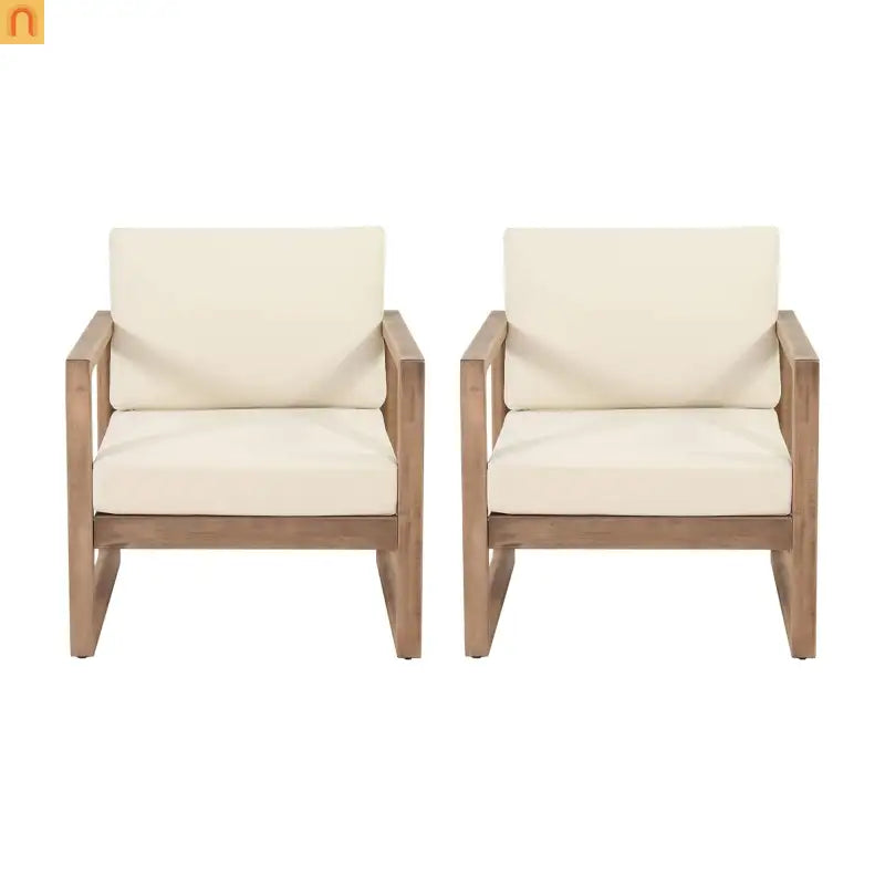 Outdoor Club Chair Acacia Wood Brown Beige Cushion Deep Seat 27.5in