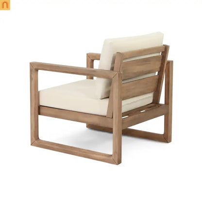 Outdoor Club Chair Acacia Wood Brown Beige Cushion Deep Seat 27.5in
