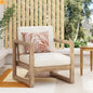 Outdoor Club Chair Acacia Wood Brown Beige Cushion Deep Seat 27.5in