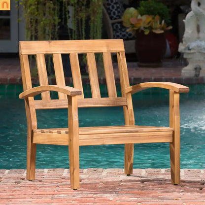 Outdoor Club Chair Acacia Wood Teak Deep Seat Water Resistant Cushion