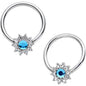 14G 13mm Aqua CZ Gem Flower Fairy BCR Captive Ring Set