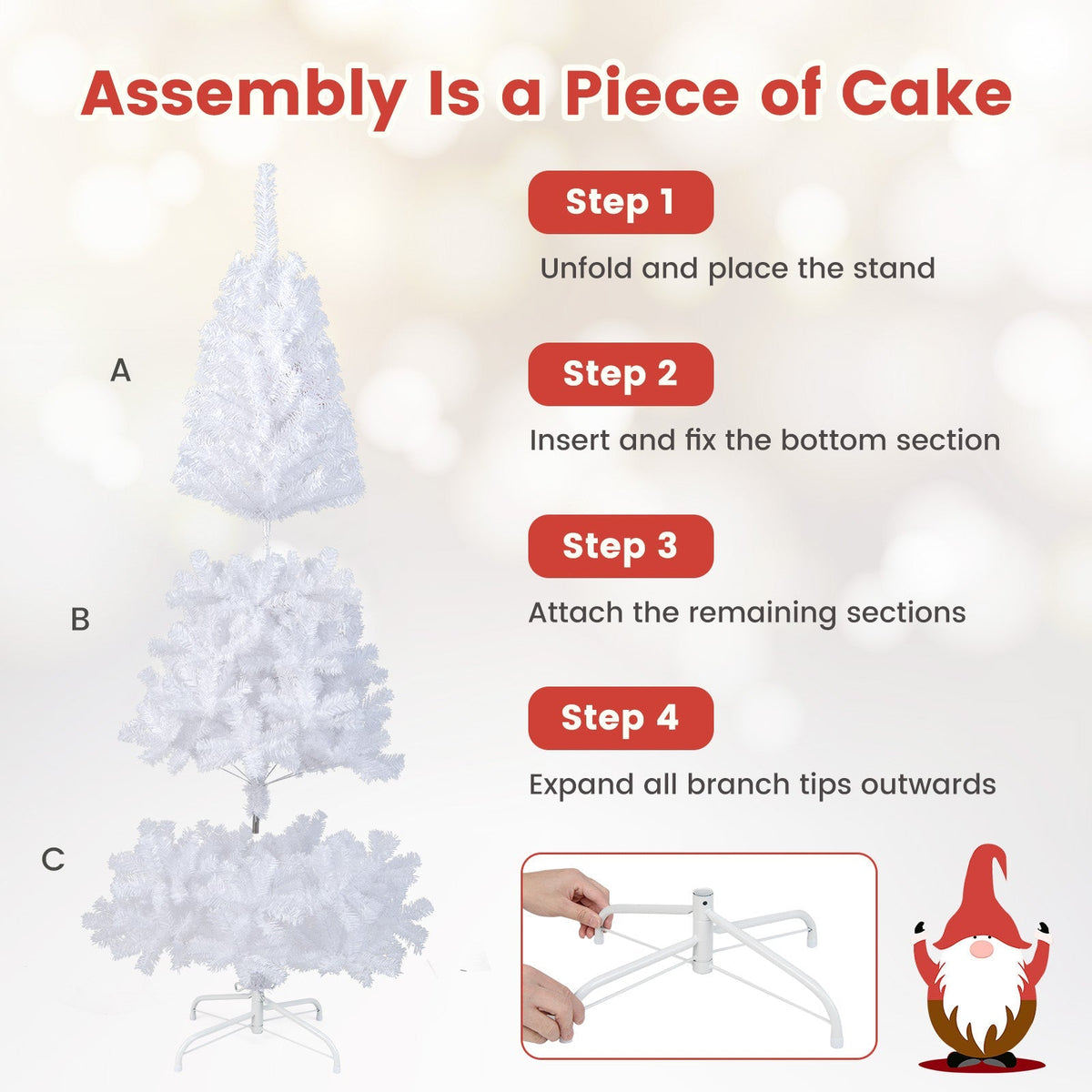 8 ft White Artificial PVC Christmas Tree with Stand