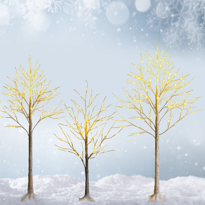 5 Feet Pre-lit White Twig Birch Tree with 72 LED Lights for Christmas