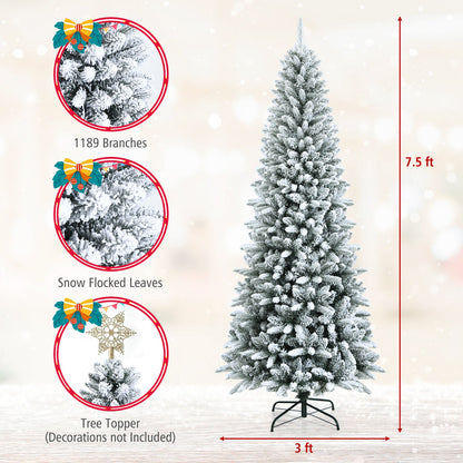 Snow-Flocked Hinged Artificial Christmas Pencil Tree with Mixed Tips