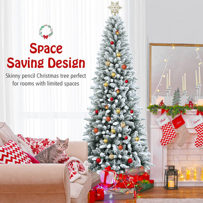 Snow-Flocked Hinged Artificial Christmas Pencil Tree with Mixed Tips
